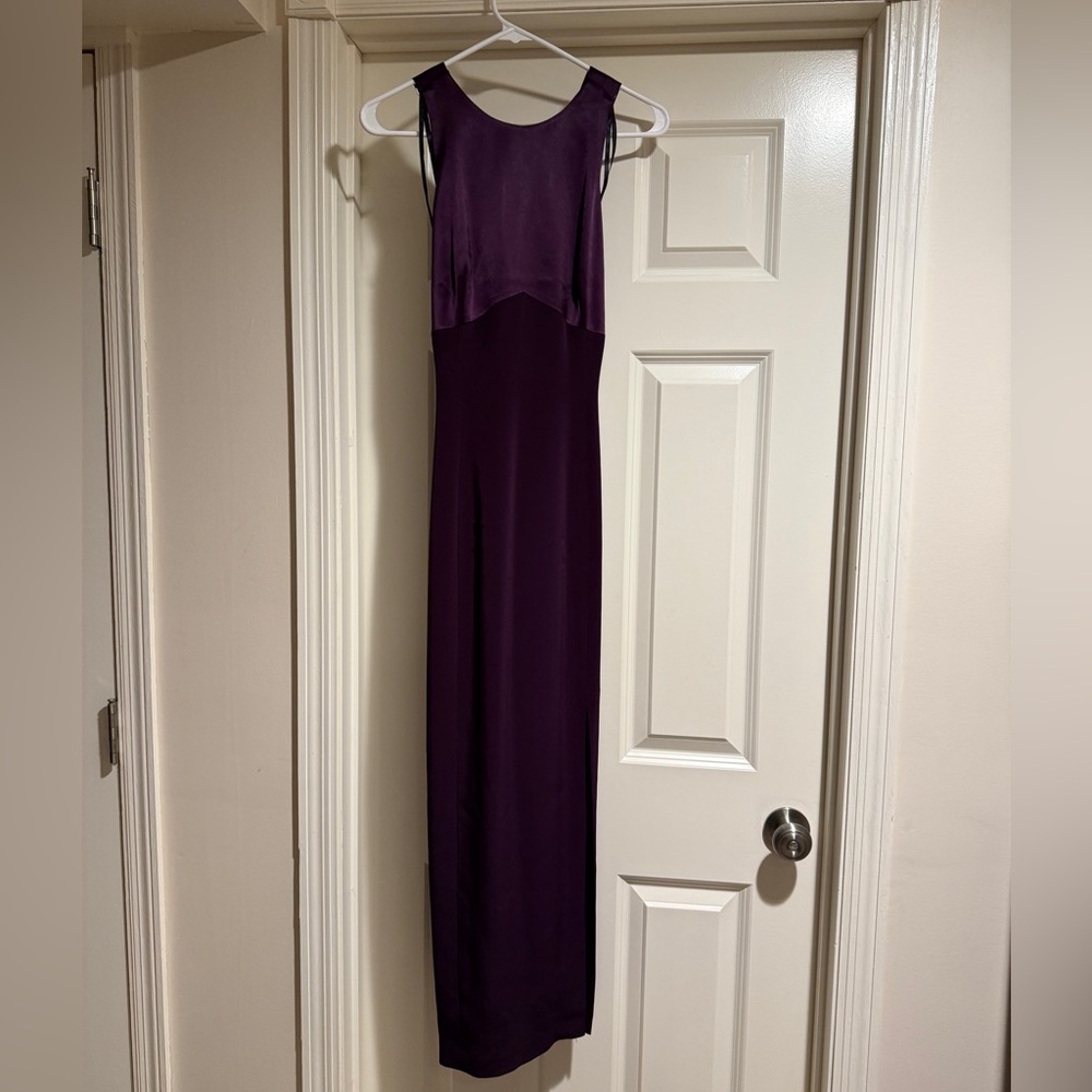 Tahari eggplant dress with Twist Back and beautiful detail, size 4